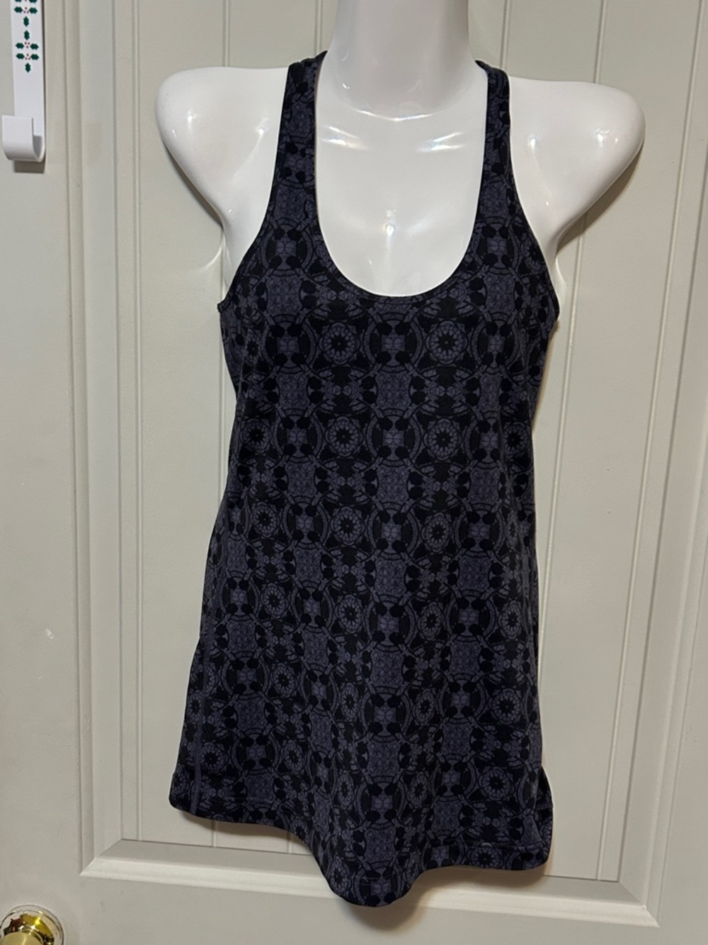 Black Patterned Racerback Tank Top - Women's